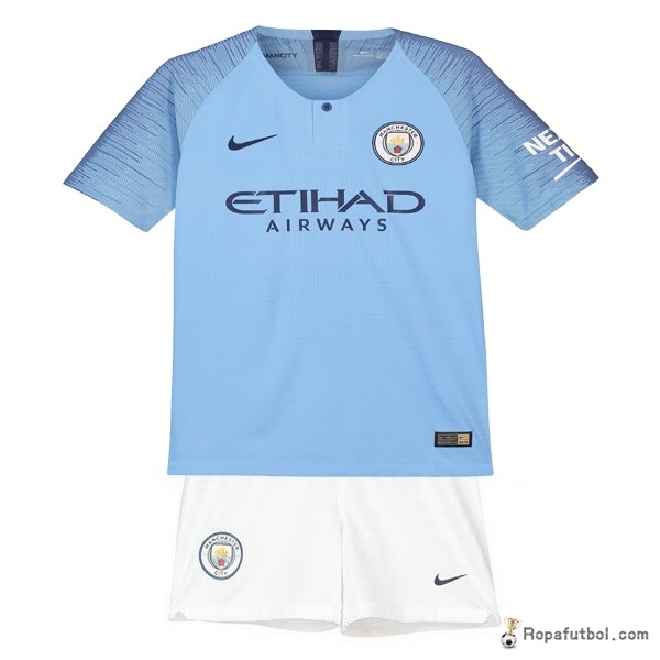 Camiseta Manchester City Replica Primera Ropa Conjunto De Niños 2018/19 Azul Blanco